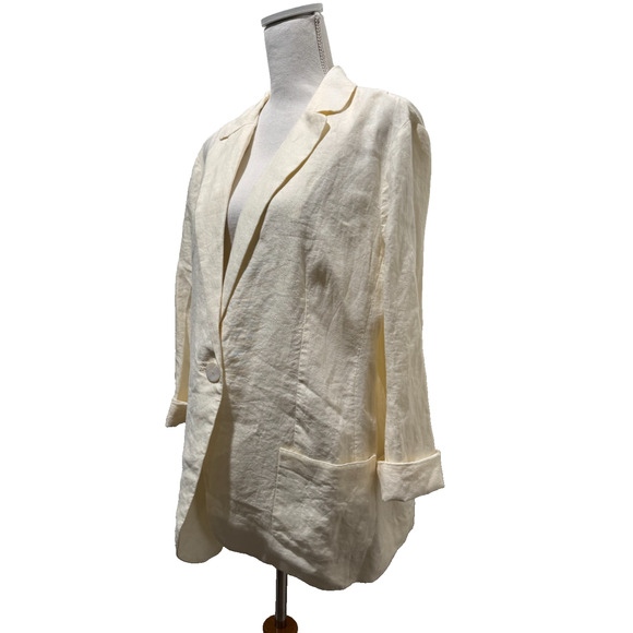 J Jill Blazer Womens Ivory Linen Single Button Pockets Lightweight Jacket XL NWT - Picture 3 of 11